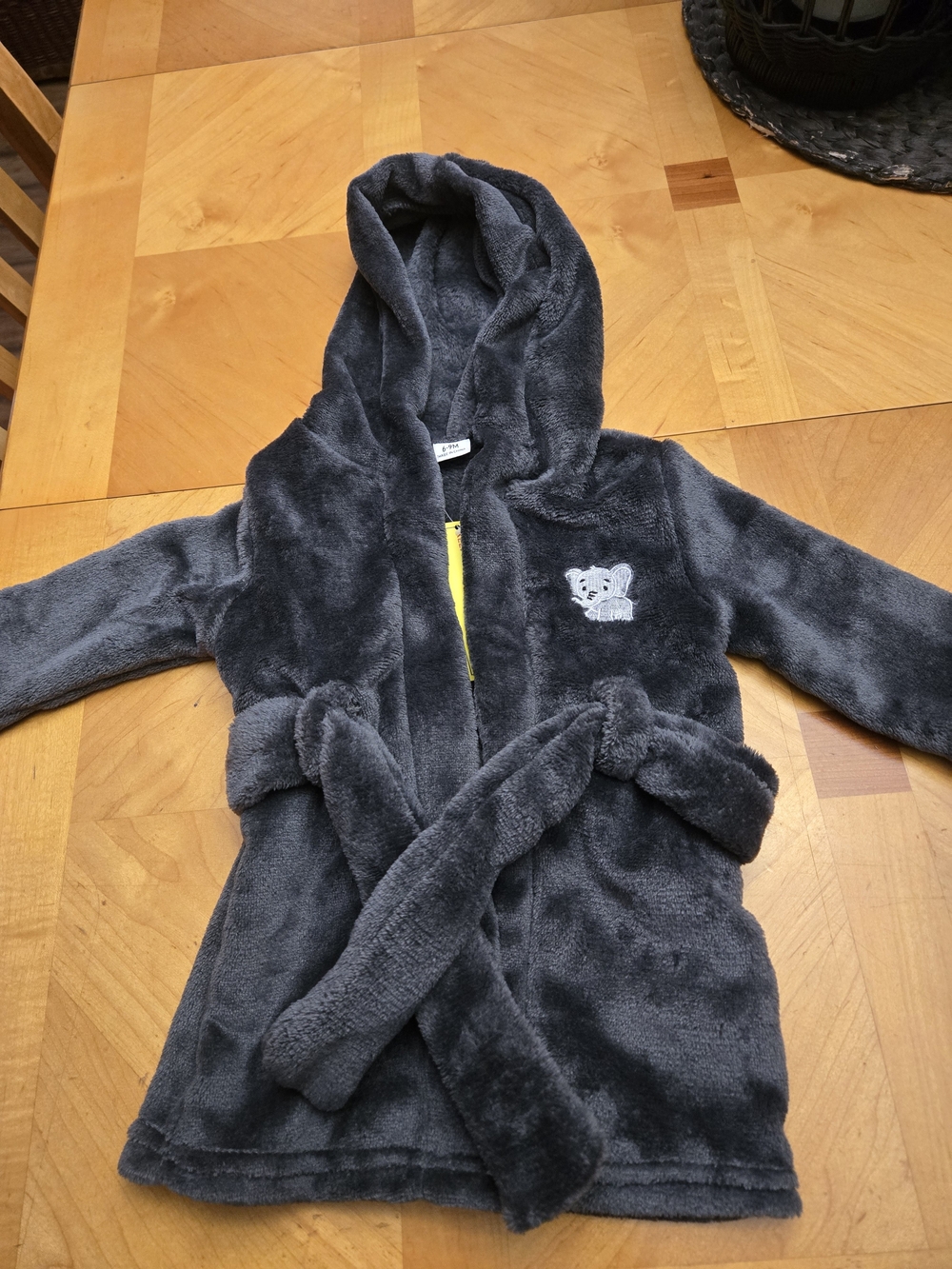 2 Kids Plush Hooded Robe in Charcoal Gray with Elephant Patch $20 each